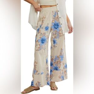 Free People Days End Floral Wide Leg Linen Blend Pants in Ivory Combo Floral